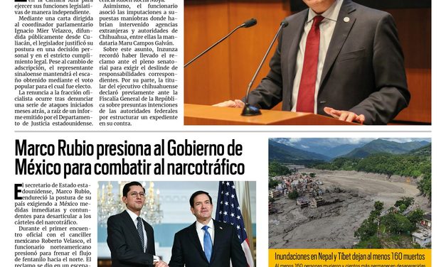 Portada RCG Nacional e Internacional [27 de agosto de 2026] Inzunza se va de Morena, pero sigue con fuero para no ser detenido por narcopolítico; Marco Rubio presiona al Gobierno de México para combatir al narcotráfico y más…