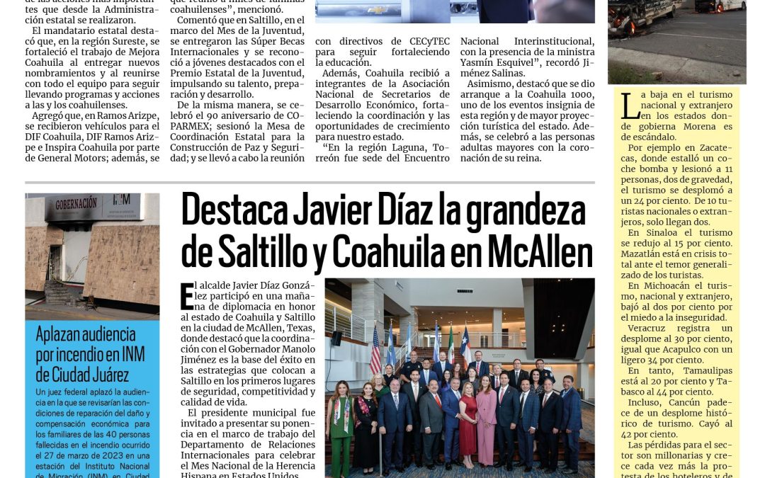 Portada RCG Media [2 de septiembre de 2026] Agosto fue un mes de mucho trabajo y resultados: Manolo Jiménez; Destaca Javier Díaz la grandeza de Saltillo y Coahuila en McAllen y más…