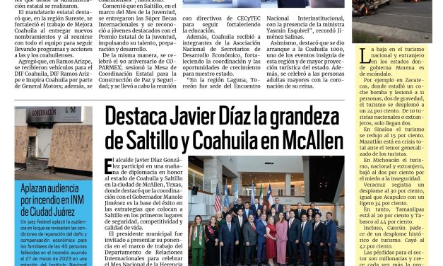Portada RCG Media [2 de septiembre de 2026] Agosto fue un mes de mucho trabajo y resultados: Manolo Jiménez; Destaca Javier Díaz la grandeza de Saltillo y Coahuila en McAllen y más…